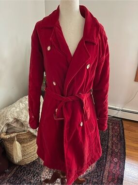 Vintage Armani Jeans Red Velvet Trench Coat – Size M